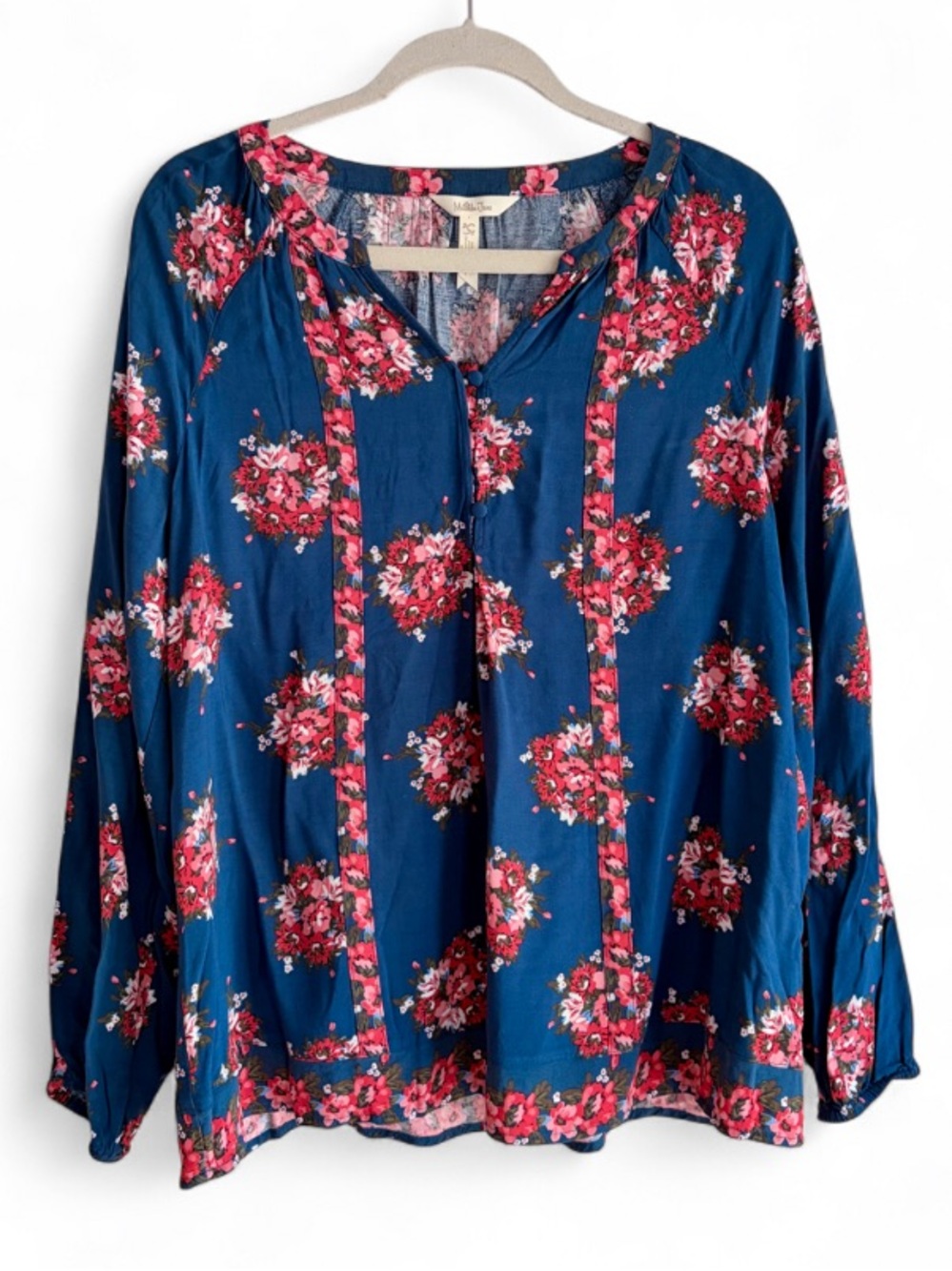 Matilda Jane Navy Blue Floral Boho Peasant Blouse Size L